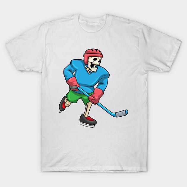 Skeleton at Ice hockey with Ice hockey stick T-Shirt by Markus Schnabel